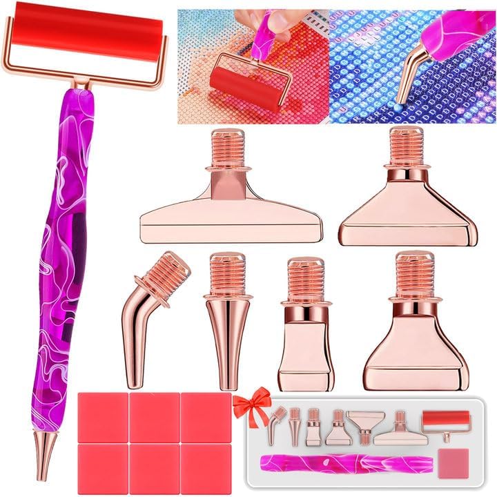 Heyseri Ergonomic Diamond Art Pen, Diamond Painting Pen with Wheel Roller, 5D Diamond Art Accessories with Exquisite Stainless Steel Metal Screw Pens Tips (Purple Gold) - Image 1